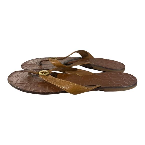 TORY BURCH Women’s Brown Leather Sandals Size 9 Thora Thong Flip Flops - Picture 4 of 8